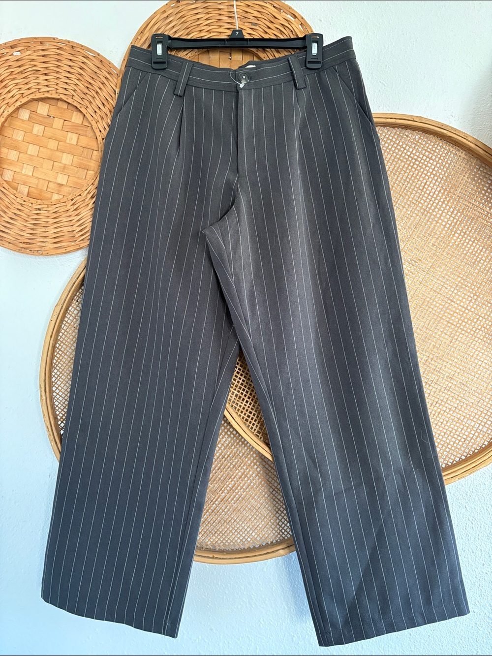 NWOT Urban Outfitters Charcoal Pinstripe Wide Leg Trousers SIZE LARGE